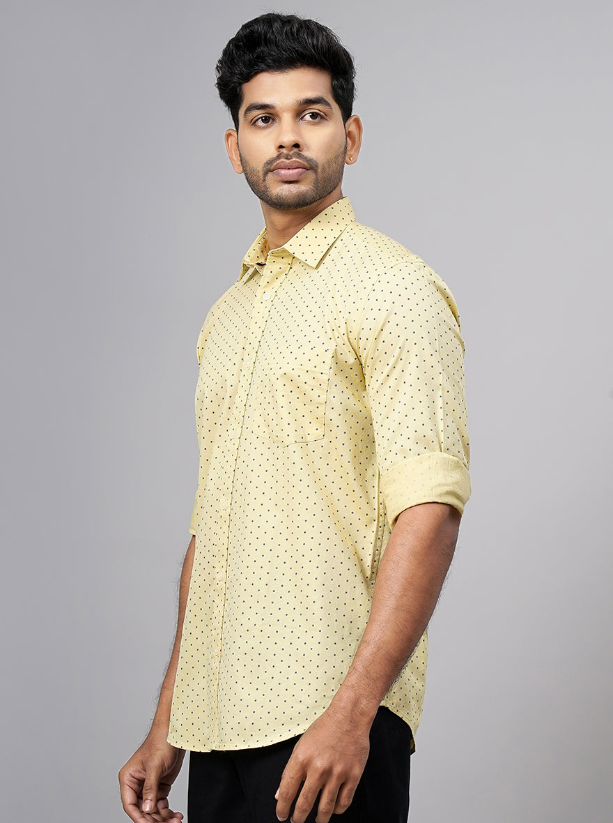 Light Yellow Printed Smart Fit Semi Casual Shirt | Greenfibre