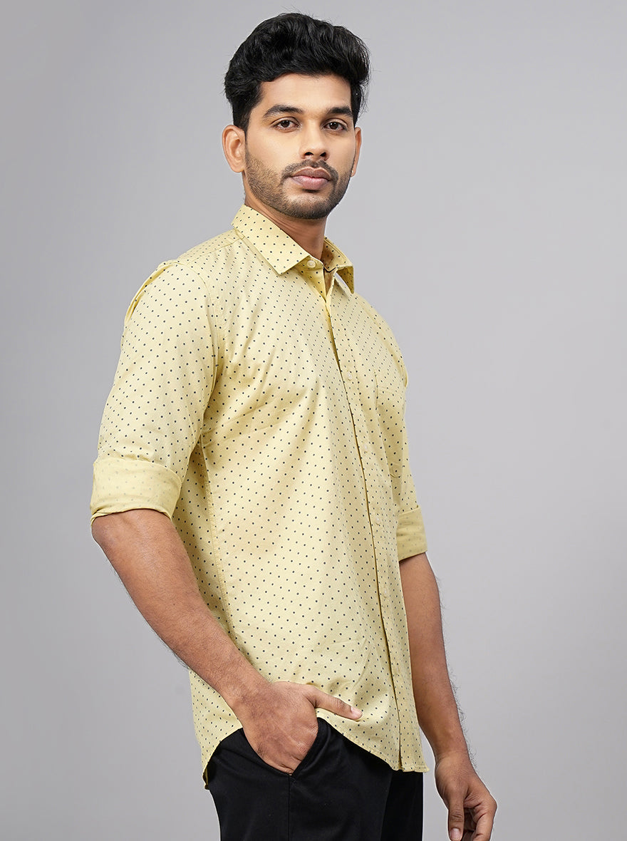 Light Yellow Printed Smart Fit Semi Casual Shirt | Greenfibre