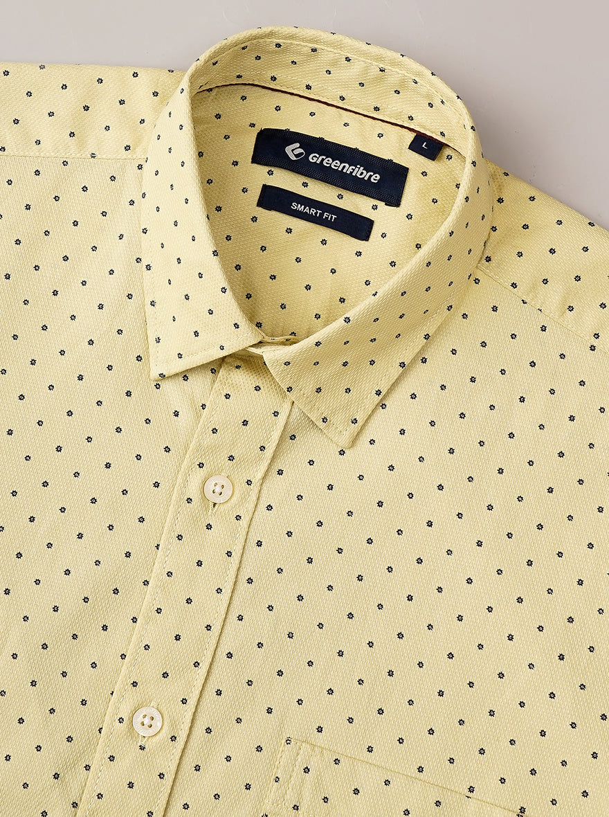 Light Yellow Printed Smart Fit Semi Casual Shirt | Greenfibre