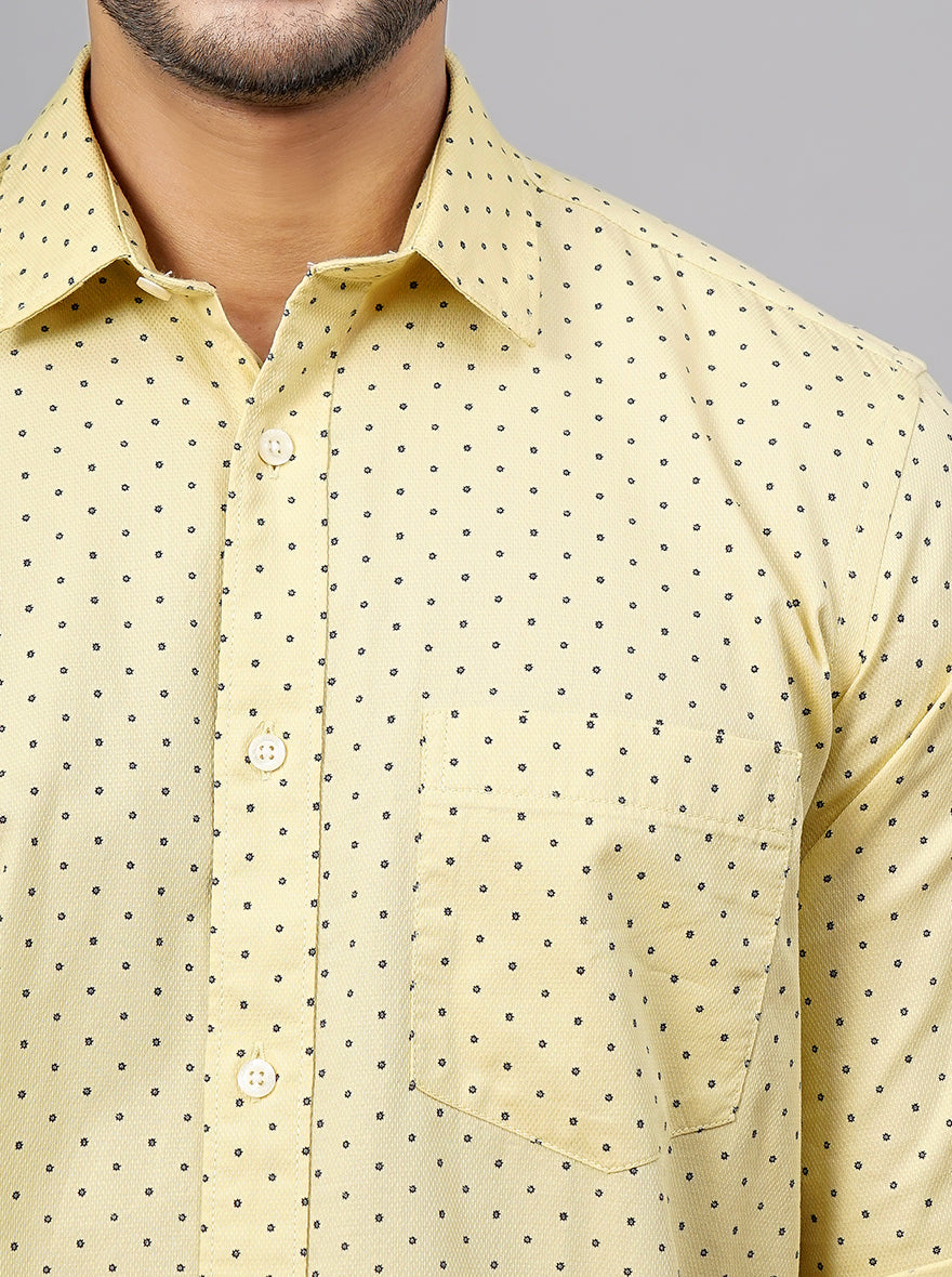 Light Yellow Printed Smart Fit Semi Casual Shirt | Greenfibre