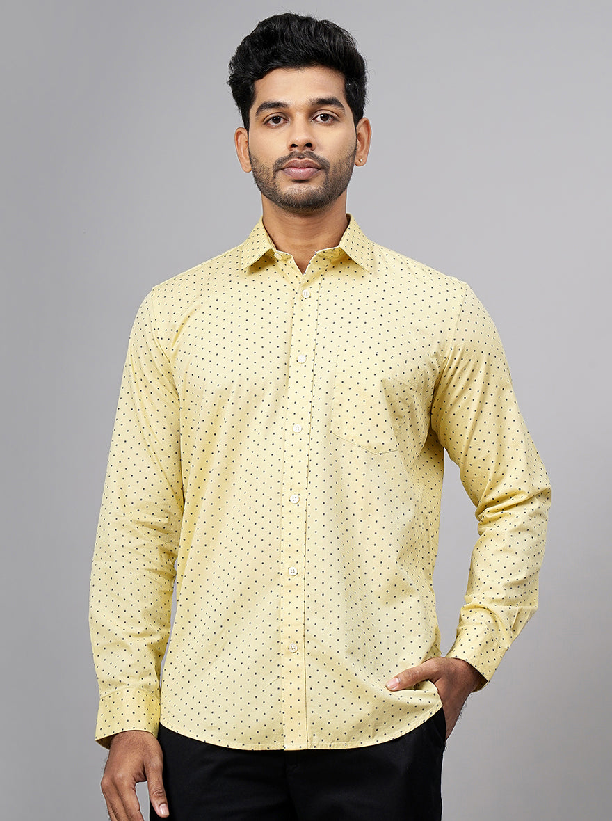 Light Yellow Printed Smart Fit Semi Casual Shirt | Greenfibre