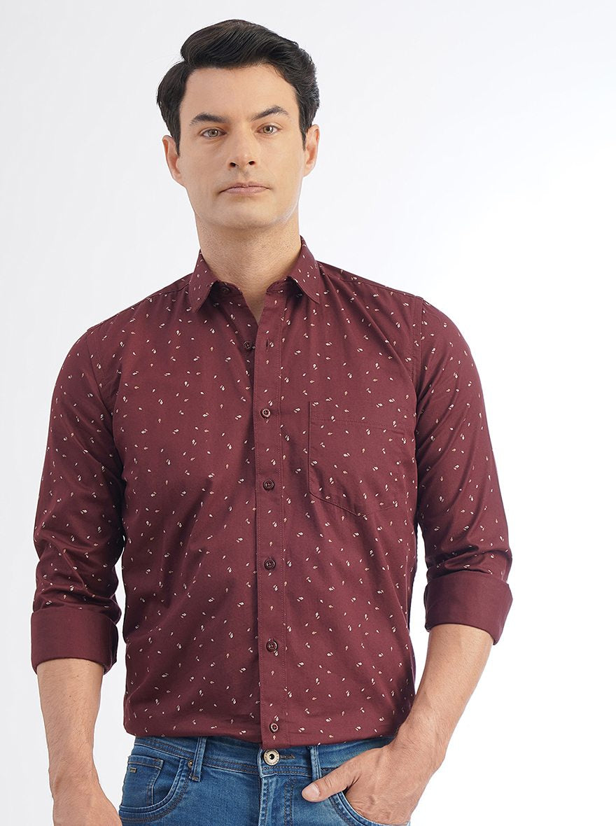 Maroon Printed Smart Fit Semi Casual Shirt | Greenfibre
