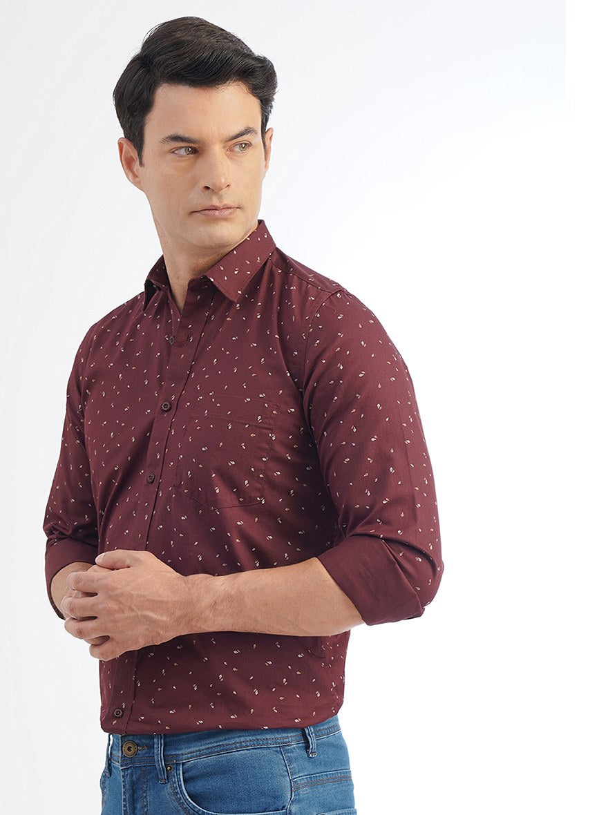 Maroon Printed Smart Fit Semi Casual Shirt | Greenfibre