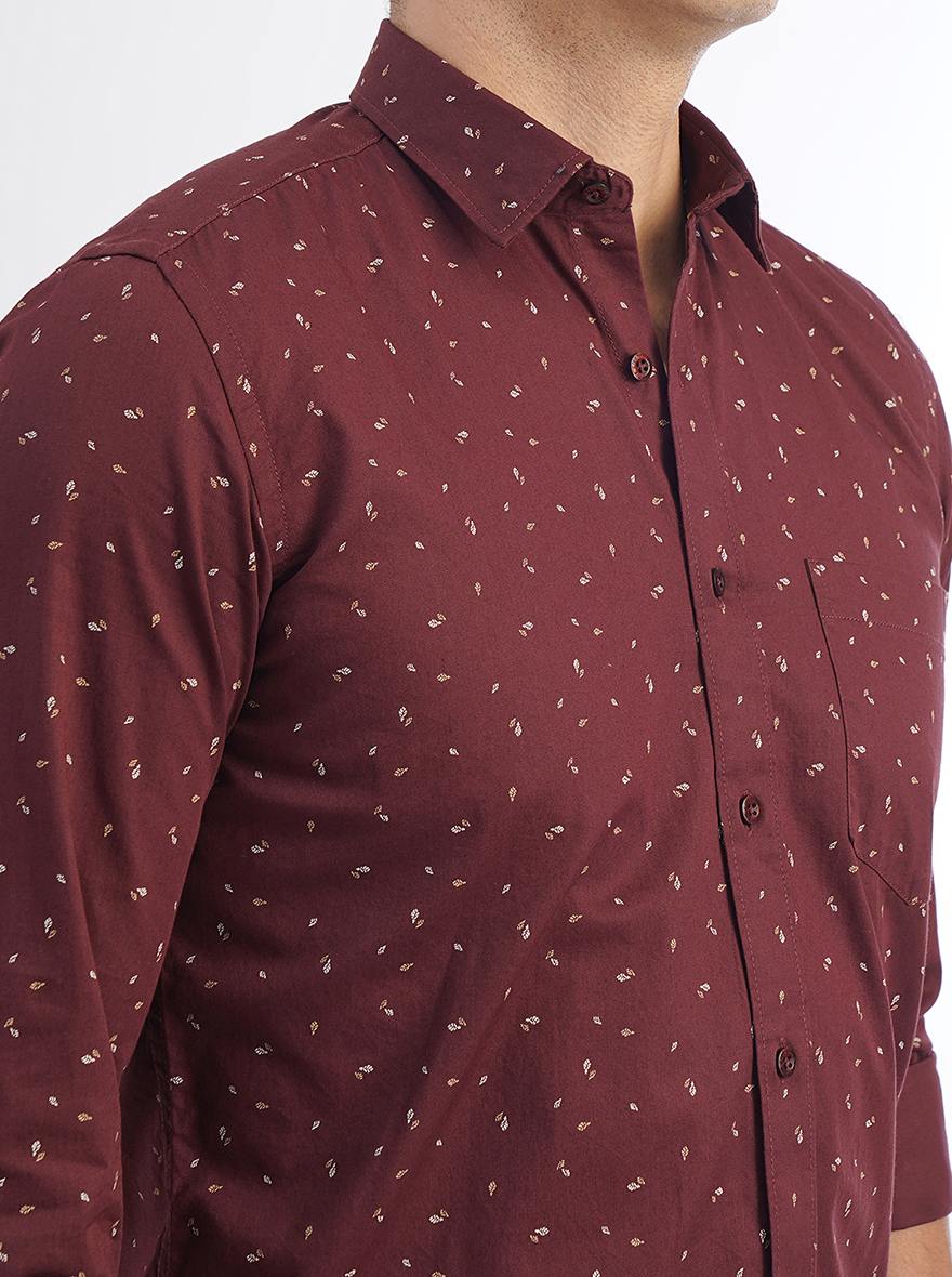 Maroon Printed Smart Fit Semi Casual Shirt | Greenfibre