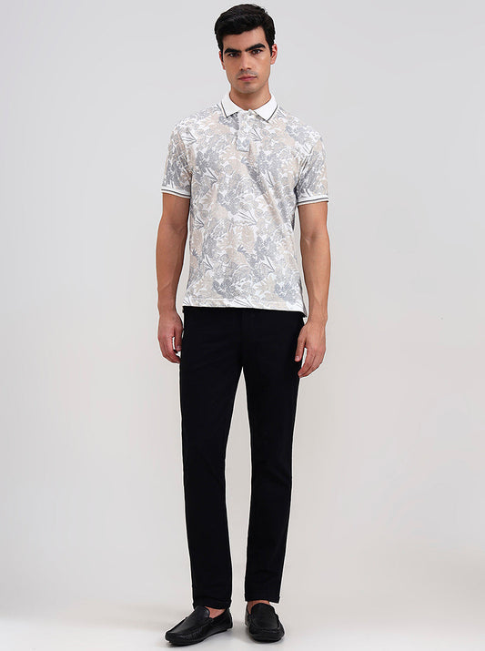 White Printed Slim Fit Polo T-Shirt | Greenfibre