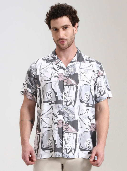 Brown Printed Slim Fit Casual Shirt | Greenfibre