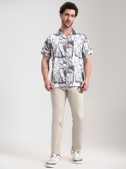 Brown Printed Slim Fit Casual Shirt | Greenfibre