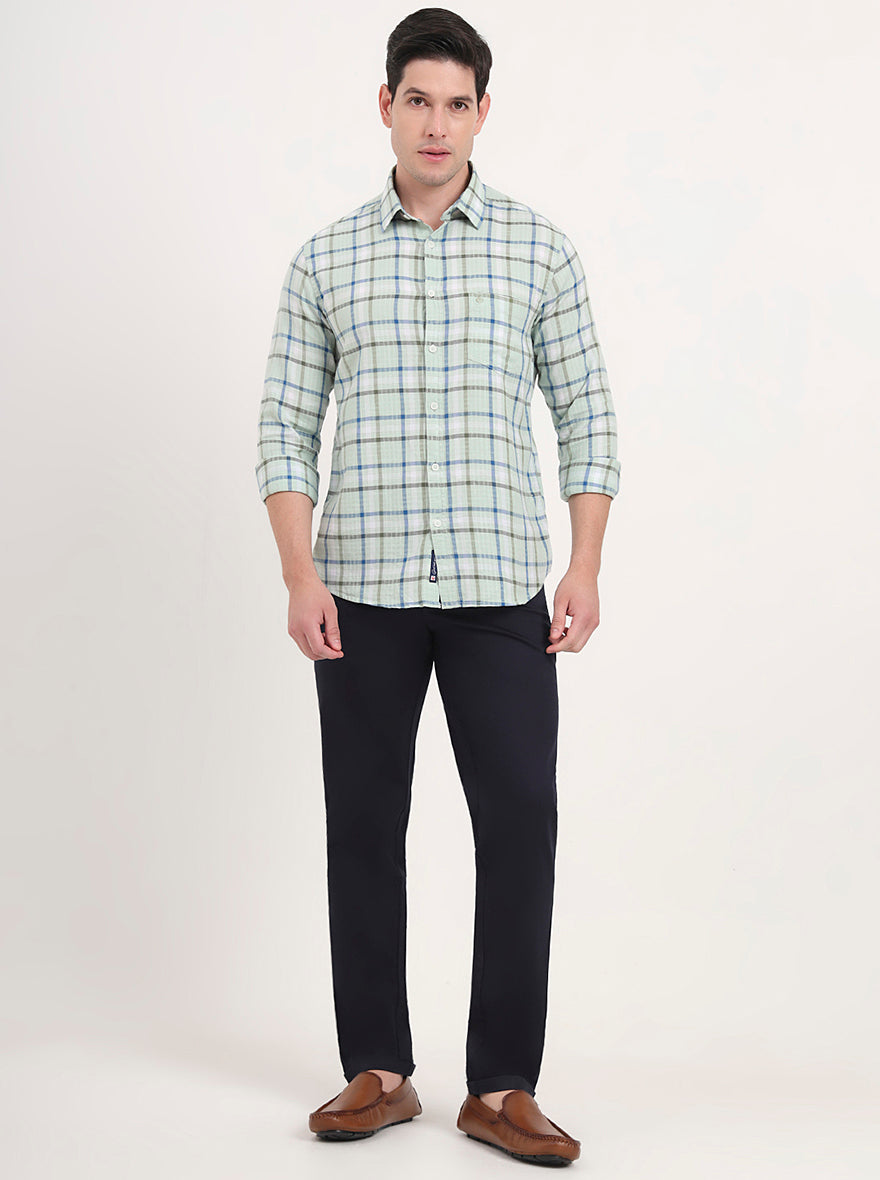 Navy Blue Solid Slim Fit Casual Trouser | Greenfibre