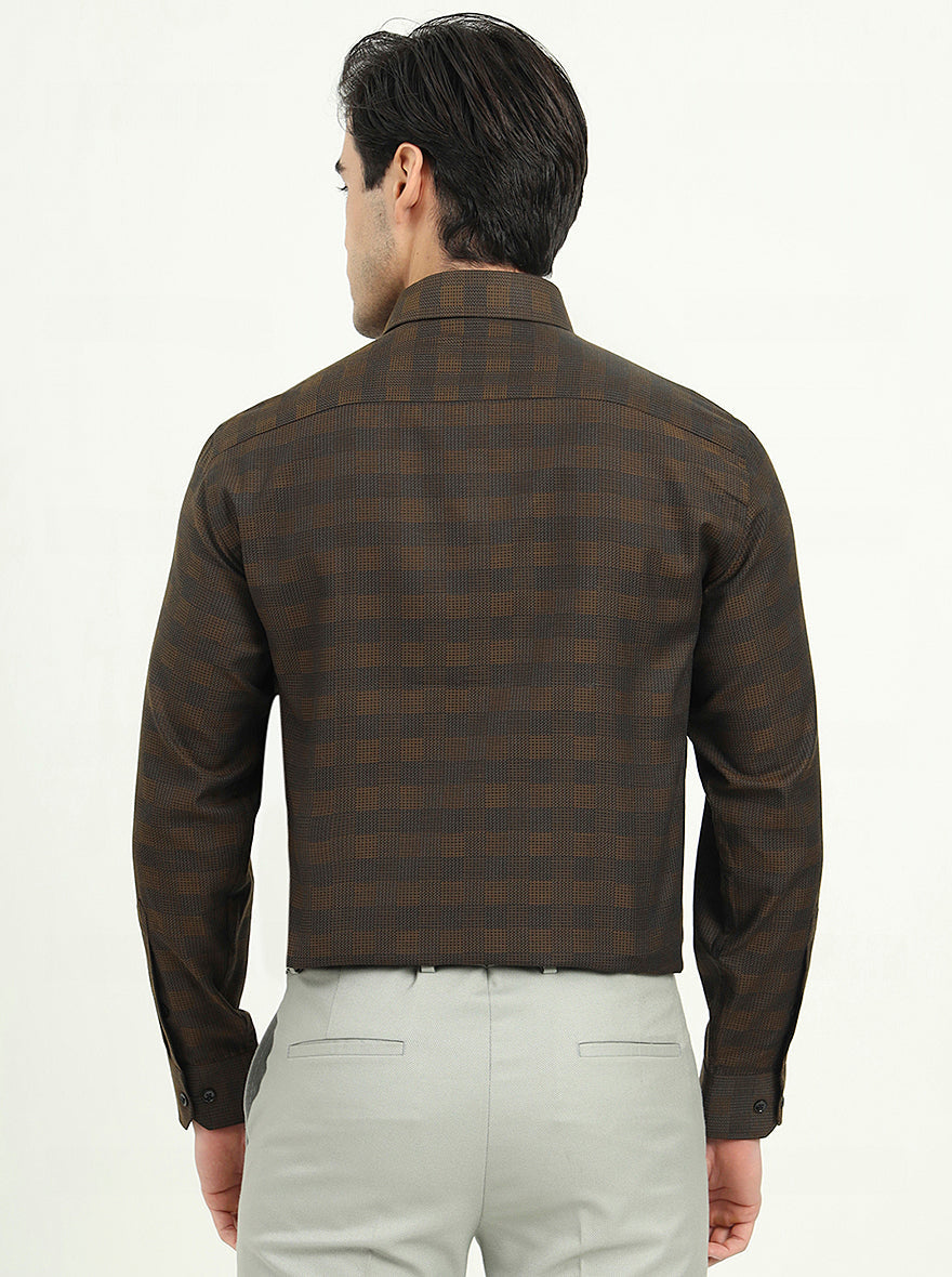 Brown & Black Checked Slim Fit Formal Shirt | Greenfire