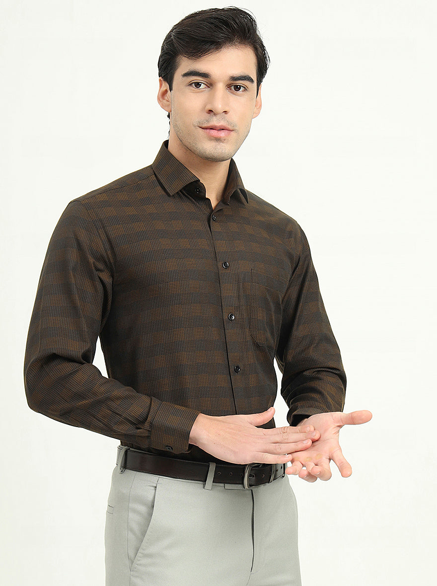 Brown & Black Checked Slim Fit Formal Shirt | Greenfire
