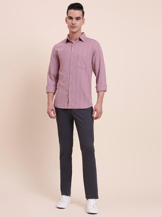 Rose Pink Solid Slim Fit Casual Shirt | Greenfibre
