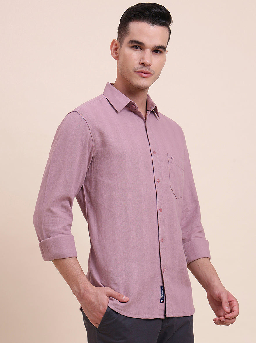 Rose Pink Solid Slim Fit Casual Shirt | Greenfibre