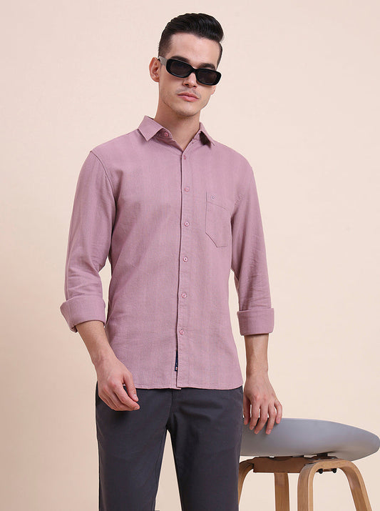 Rose Pink Solid Slim Fit Casual Shirt | Greenfibre