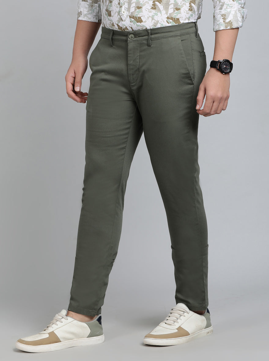 Green Solid Super Slim Fit Casual Trouser | Greenfibre