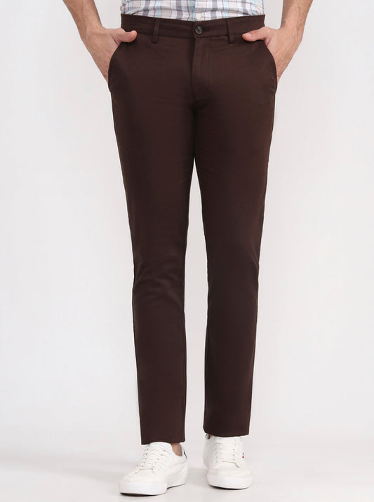 Dark Brown Solid Super Slim Fit Casual Trouser | Greenfibre