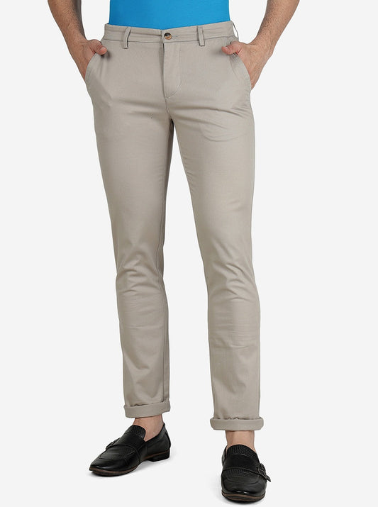 Beige Solid Super Slim Fit Casual Trouser | Greenfibre