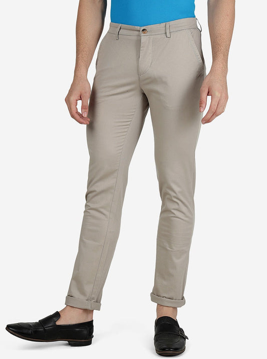 Beige Solid Super Slim Fit Casual Trouser | Greenfibre