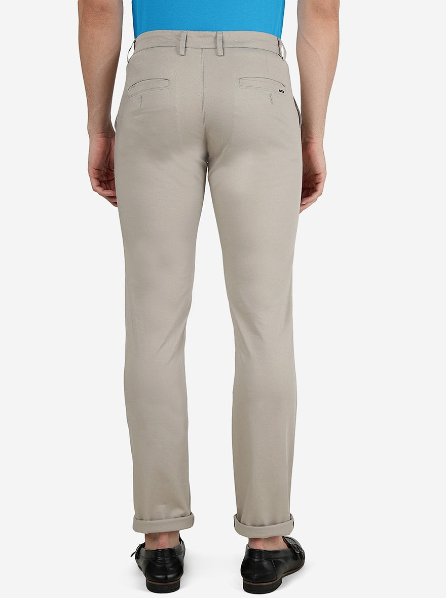 Beige Solid Super Slim Fit Casual Trouser | Greenfibre