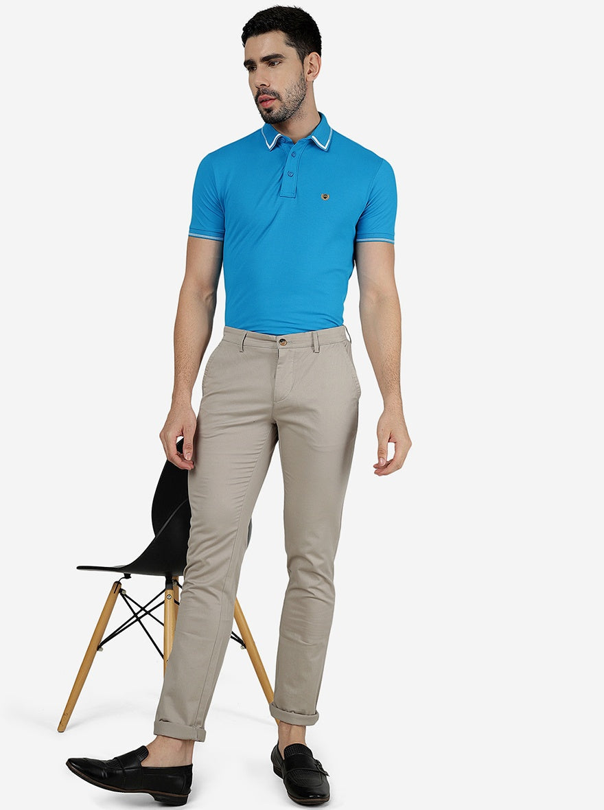 Beige Solid Super Slim Fit Casual Trouser | Greenfibre