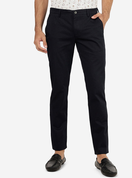 Navy Blue Solid Super Slim Fit Casual Trouser | Greenfibre