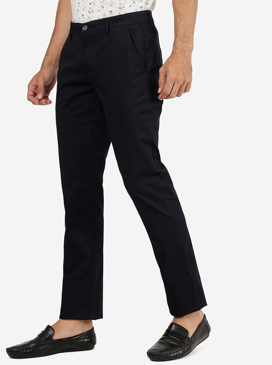 Navy Blue Solid Super Slim Fit Casual Trouser | Greenfibre