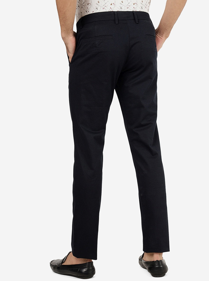 Navy Blue Solid Super Slim Fit Casual Trouser | Greenfibre