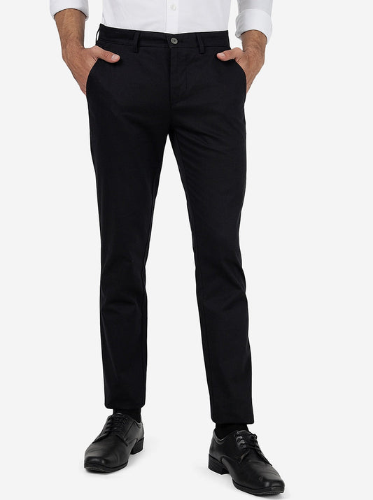 Black Solid Super Slim Fit Casual Trouser | Greenfibre