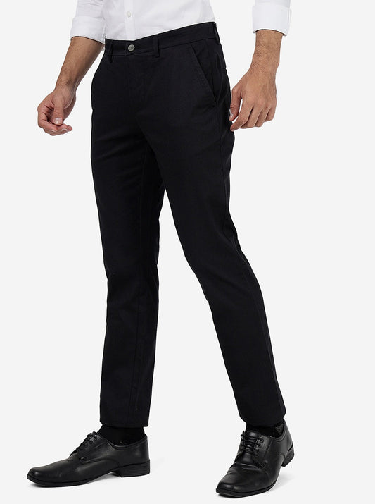 Black Solid Super Slim Fit Casual Trouser | Greenfibre