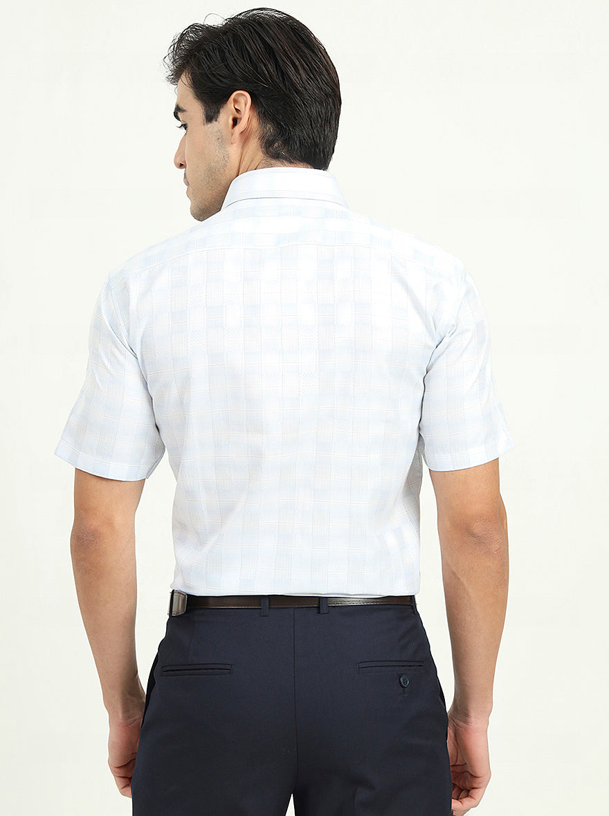 Sea Blue & Grey Checked Regular Fit Formal Shirt | Greenfire