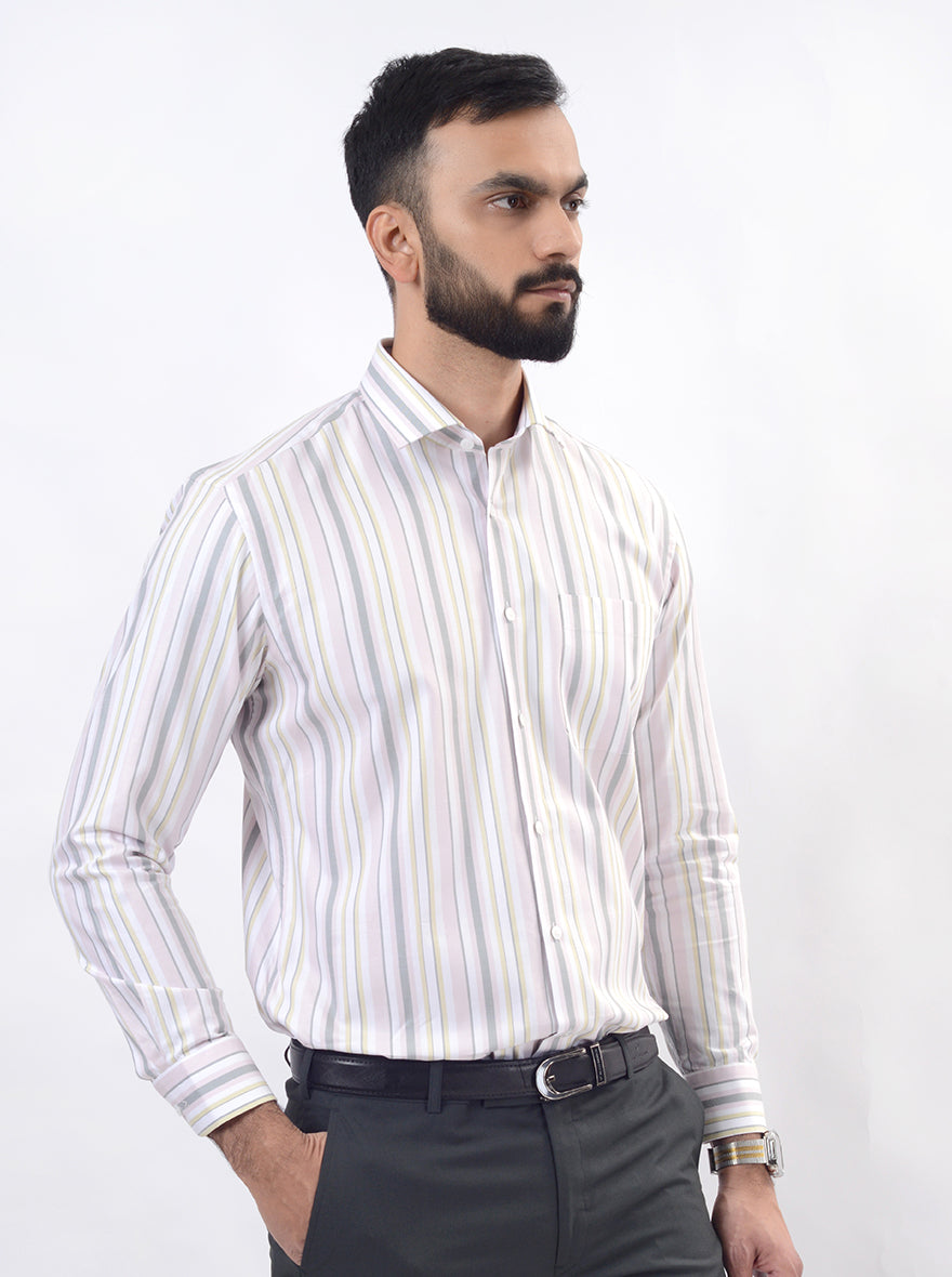Pink Striped Slim Fit Formal Shirt | Metal