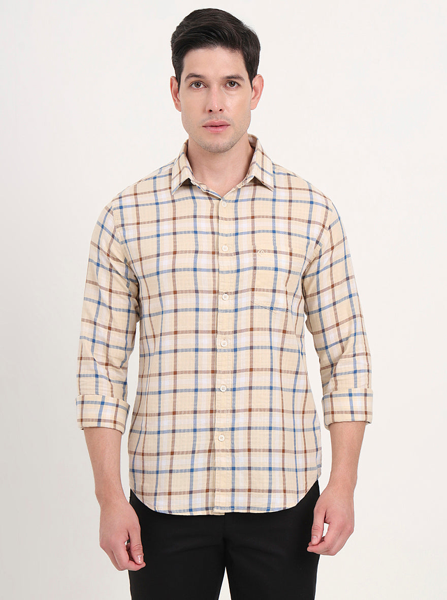 Yellow Checked Slim Fit Casual Shirt | Greenfibre