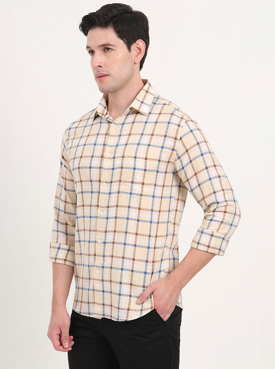 Yellow Checked Slim Fit Casual Shirt | Greenfibre