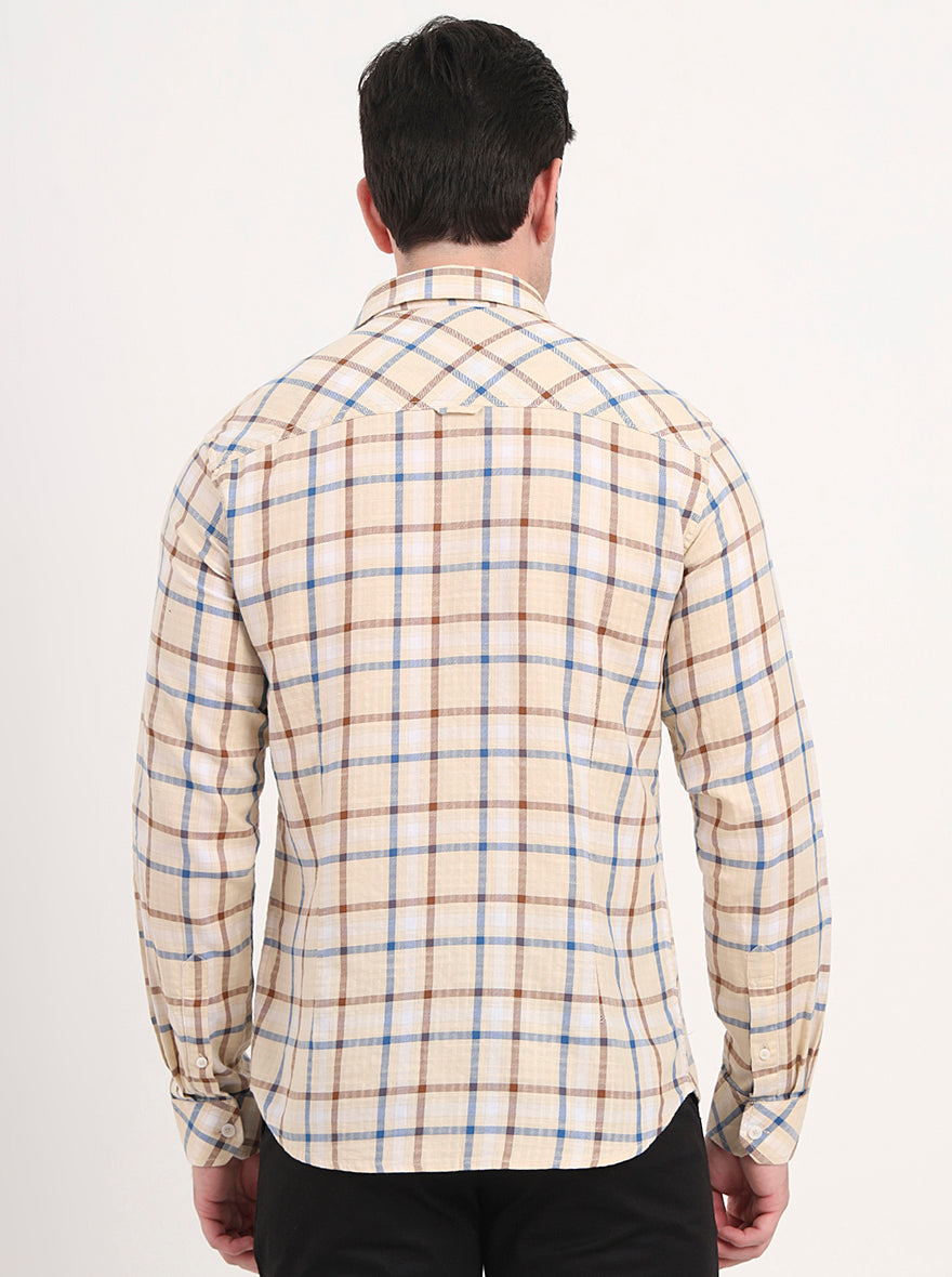 Yellow Checked Slim Fit Casual Shirt | Greenfibre
