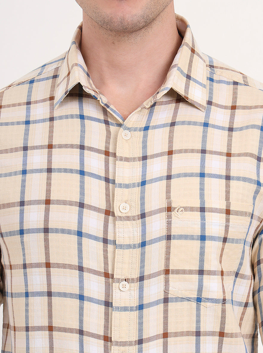 Yellow Checked Slim Fit Casual Shirt | Greenfibre