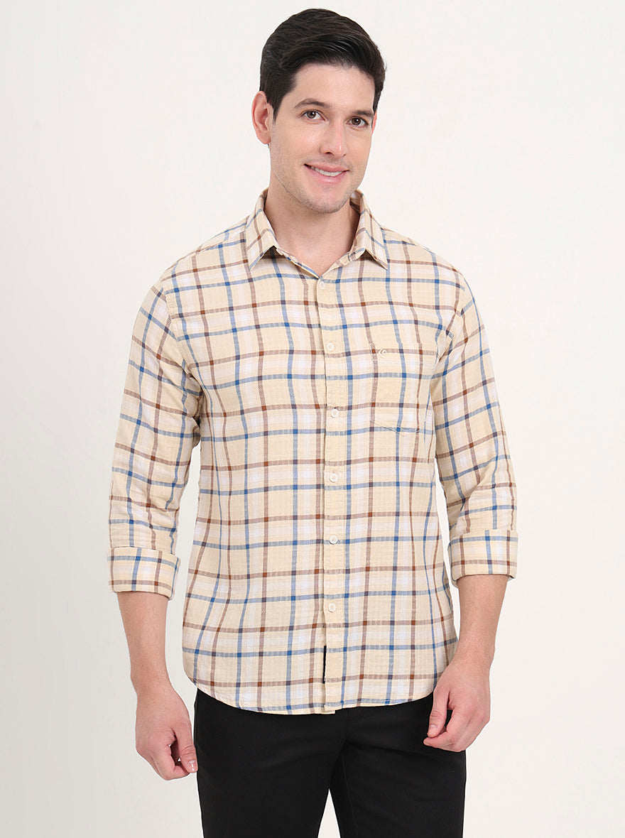 Yellow Checked Slim Fit Casual Shirt | Greenfibre