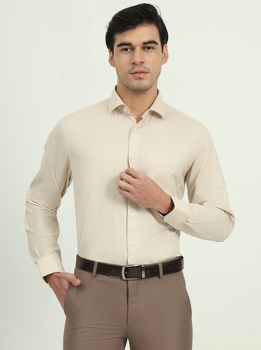 Beige Solid Regular Fit Formal Shirt | Greenfire