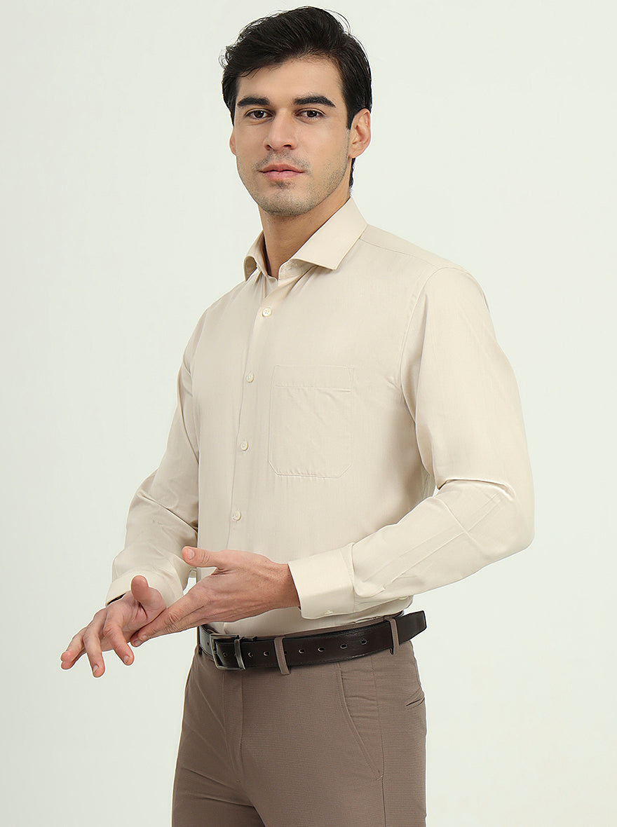 Beige Solid Regular Fit Formal Shirt | Greenfire
