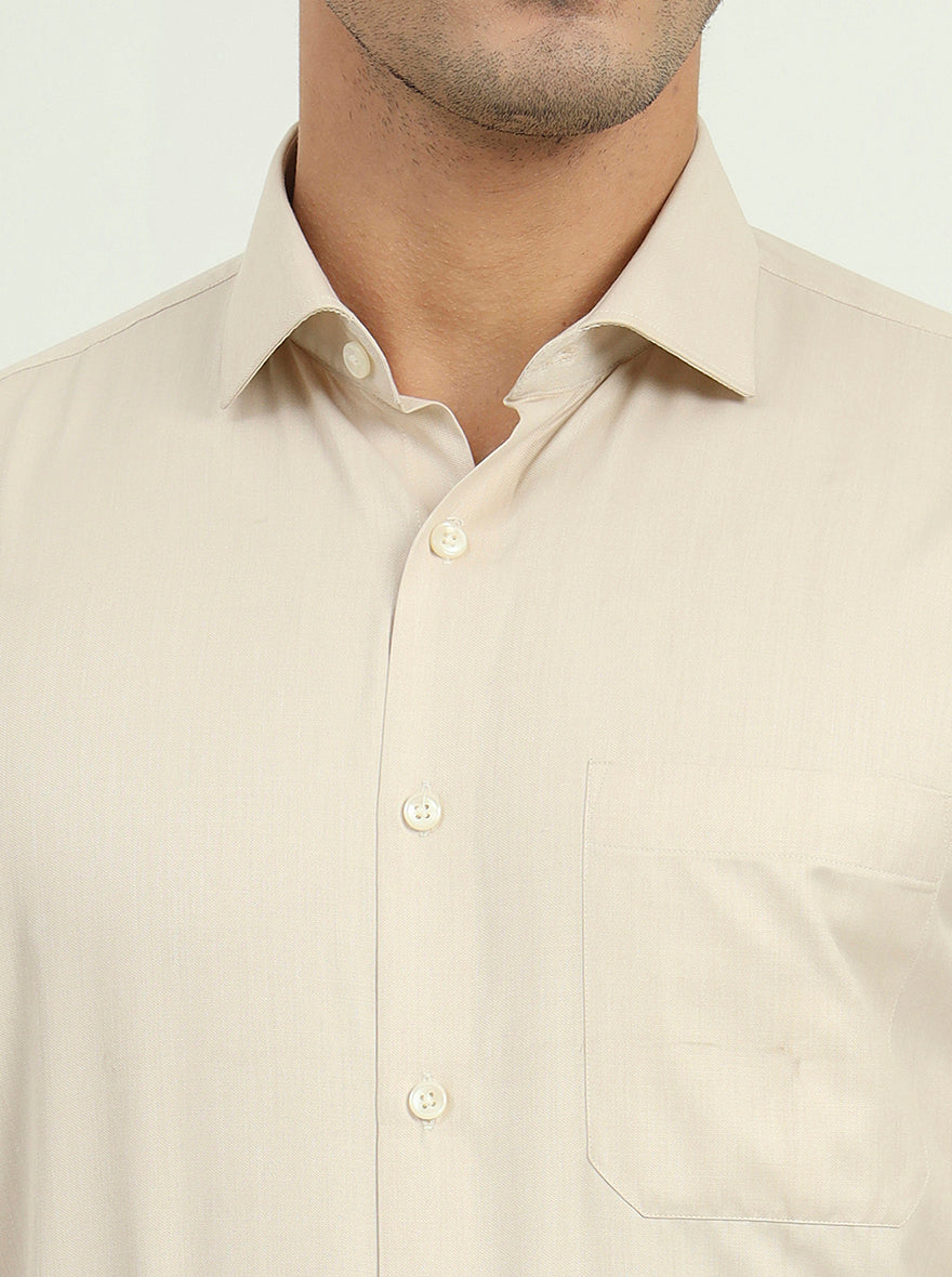 Beige Solid Regular Fit Formal Shirt | Greenfire
