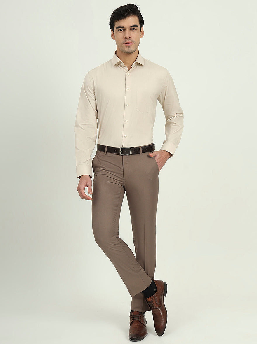 Beige Solid Regular Fit Formal Shirt | Greenfire
