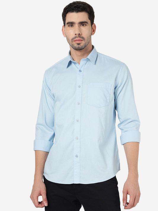 Sky Blue Solid Smart Fit Semi Casual Shirt | Greenfibre