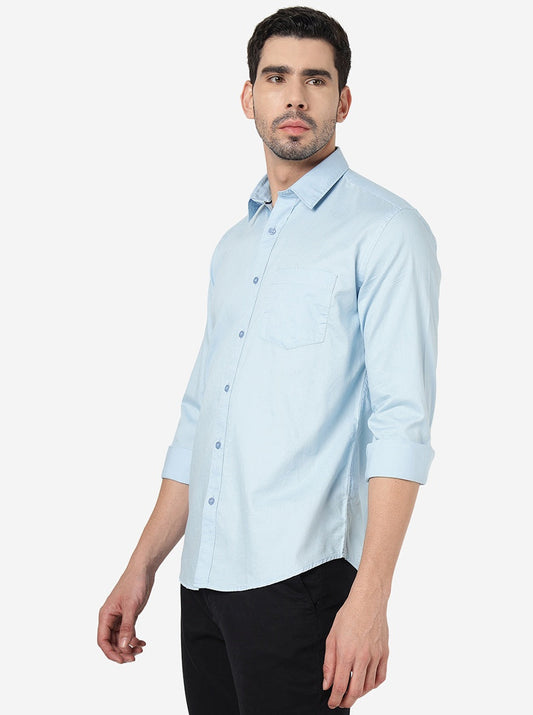 Sky Blue Solid Smart Fit Semi Casual Shirt | Greenfibre