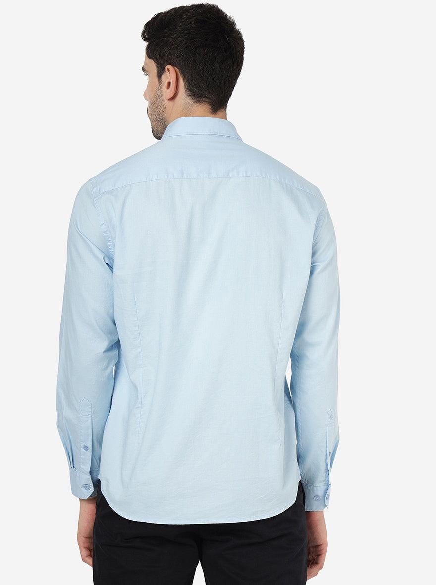 Sky Blue Solid Smart Fit Semi Casual Shirt | Greenfibre