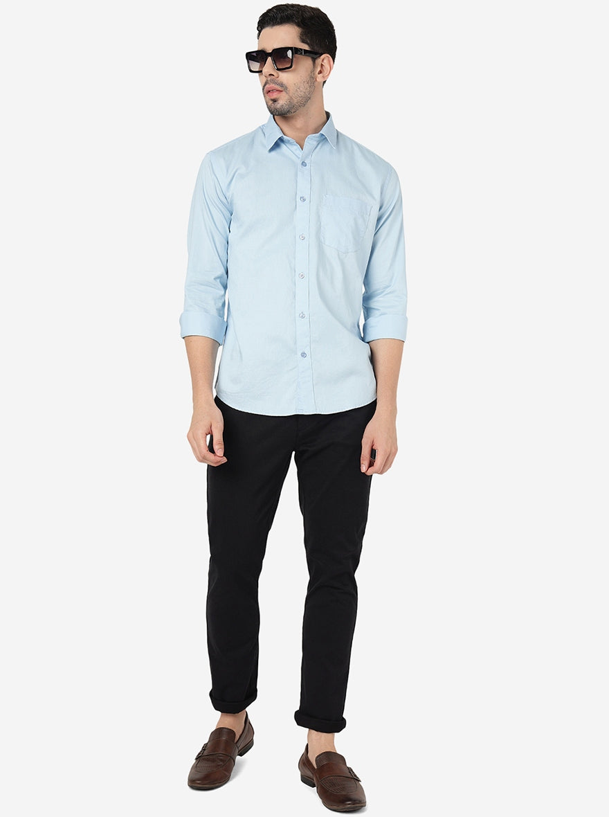Sky Blue Solid Smart Fit Semi Casual Shirt | Greenfibre