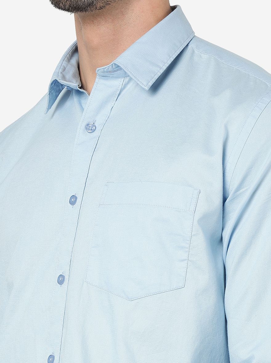 Sky Blue Solid Smart Fit Semi Casual Shirt | Greenfibre
