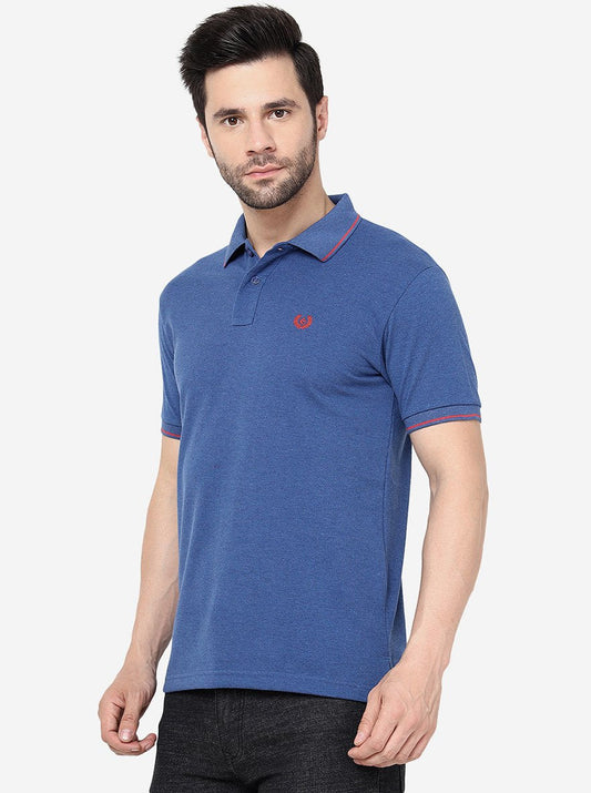 Indigo Blue Solid Slim Fit Polo T- Shirt | Greenfibre