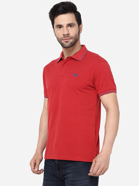 Red Solid Slim Fit Polo T- Shirt | Greenfibre