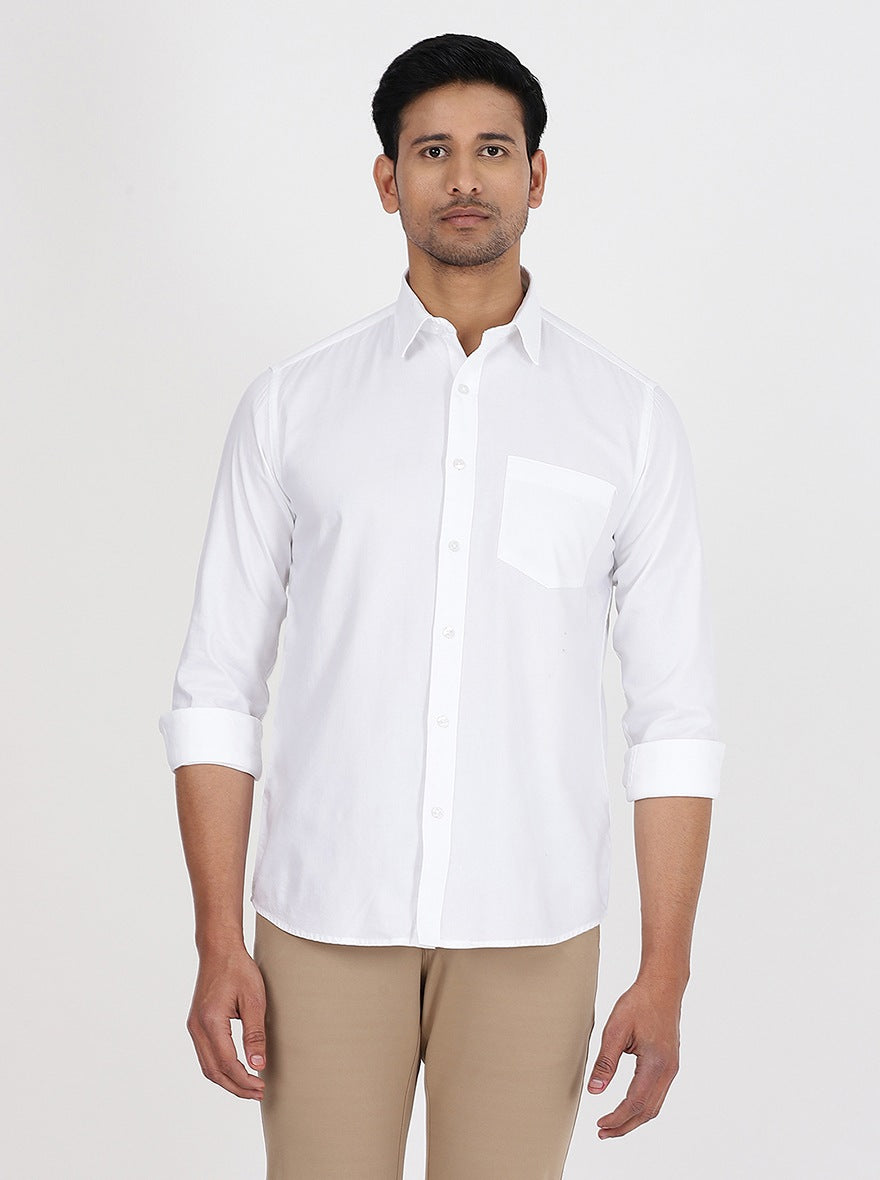 White Solid Smart Fit Semi Casual Shirt | Greenfibre