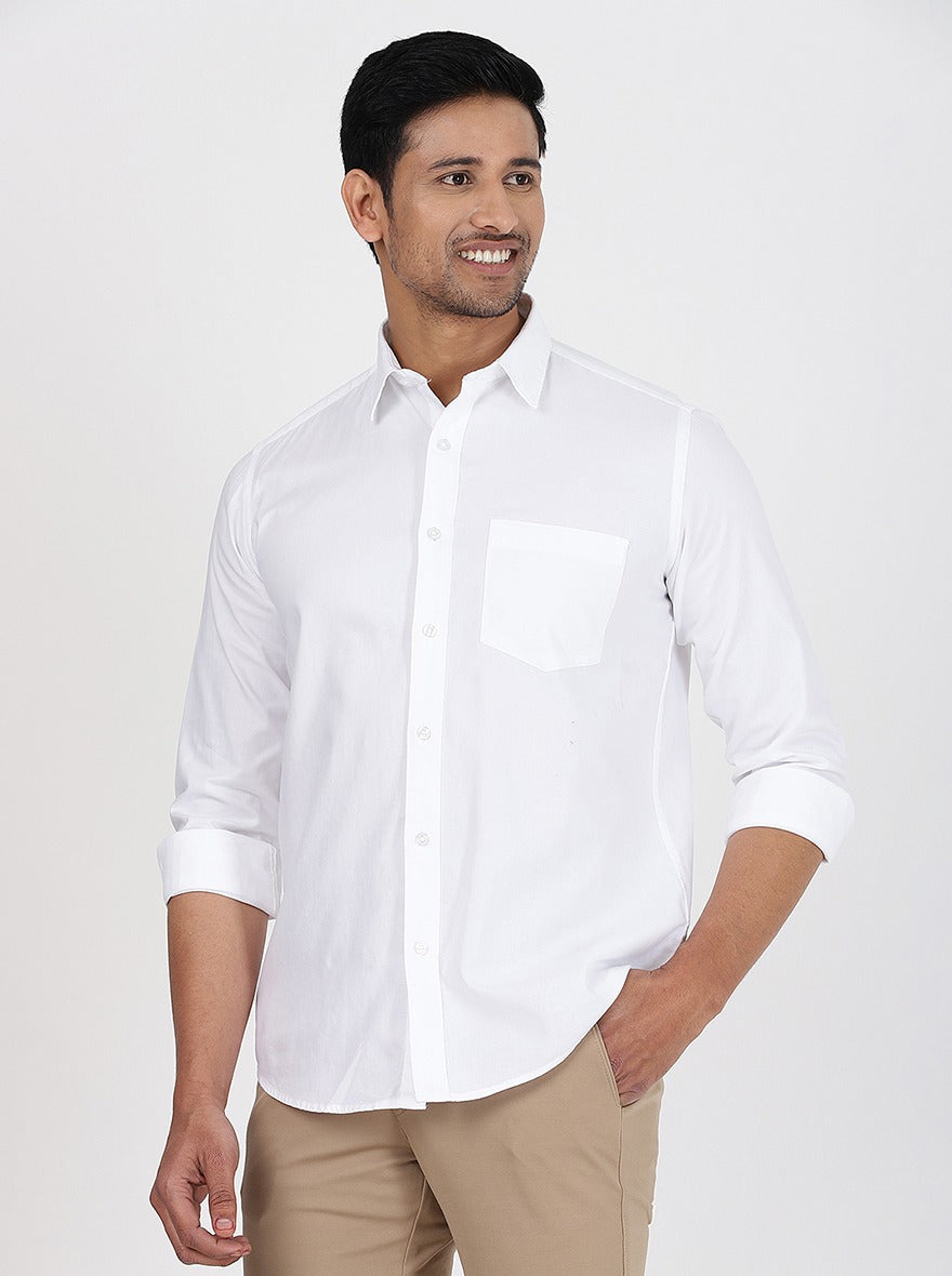 White Solid Smart Fit Semi Casual Shirt | Greenfibre