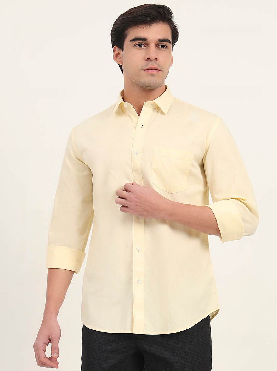 Yellow Solid Slim Fit Semi Casual Shirt | Greenfibre