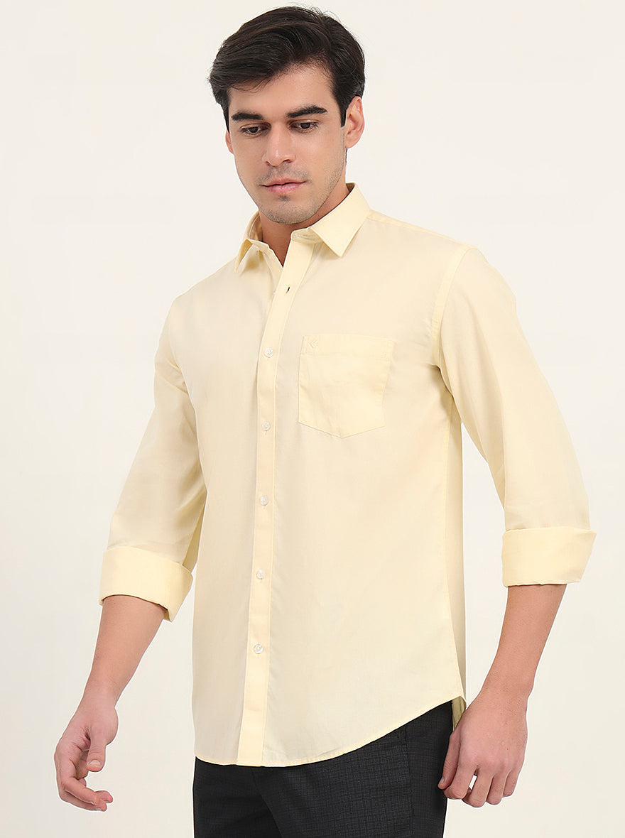 Yellow Solid Slim Fit Semi Casual Shirt | Greenfibre